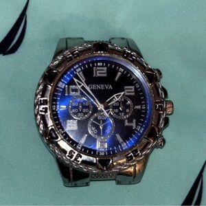 Geneva Blue and Silver Sport Watch